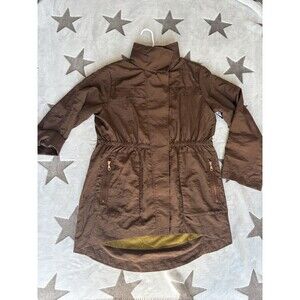 G E T Jacket Womens Large Rain Windbreaker Full Zip Cinched Waist Hoodie